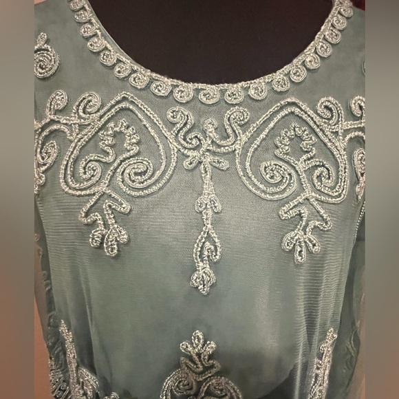 Pretty Angel Boho Mesh Crop Top Silk Blend Sheer Embroidered Long Sleeves, Large - Picture 2 of 6